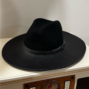 GOORIN BROS Felted Wool Hat Textured Leather Brim Black Size L